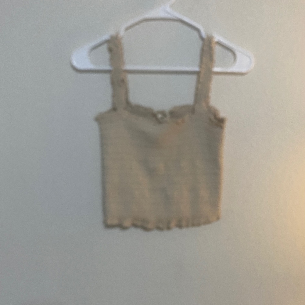 Easel Rayon Beige Ribbed Cropped Tank Top